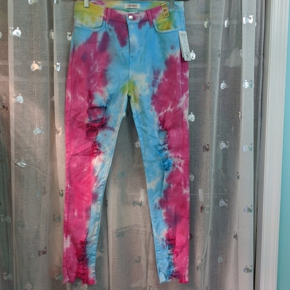 Vibrant m.i.u tie dye jeans distressed 15 NWT